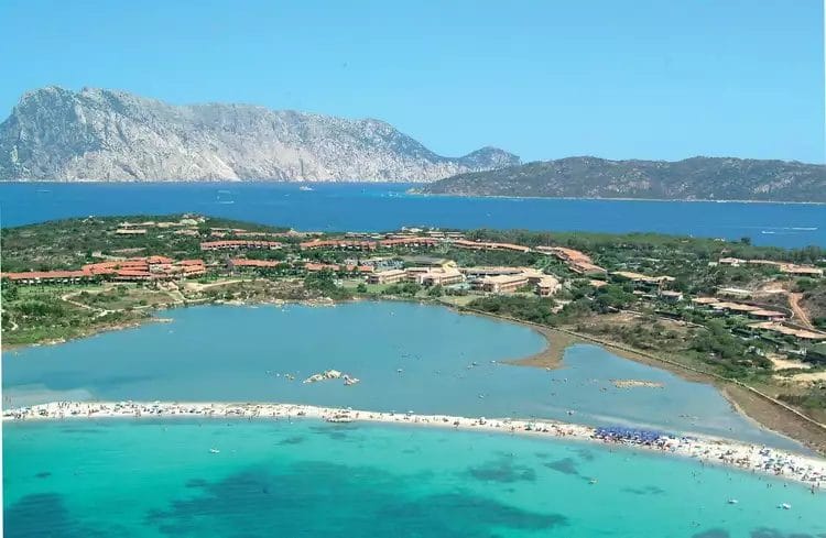 Una veduta aerea di una spiaggia con una montagna sullo sfondo, che mostra la bellezza mozzafiato del paesaggio della Baja.